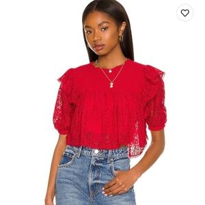 Ashley lace tularosa blouse. I bought it from revolve.